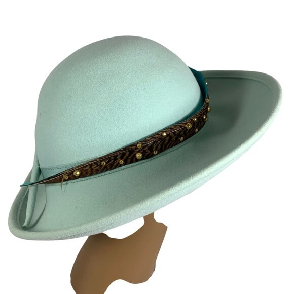 Bollman 'Excello' Pure Wool Womens Breton Hat Feather Band Foam Green Mr John - Picture 3 of 12